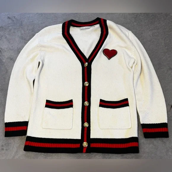 Alice + Olivia Bradford Stretch-Wool Cardigan Ecru Long Sleeve Women Small - Picture 2 of 8